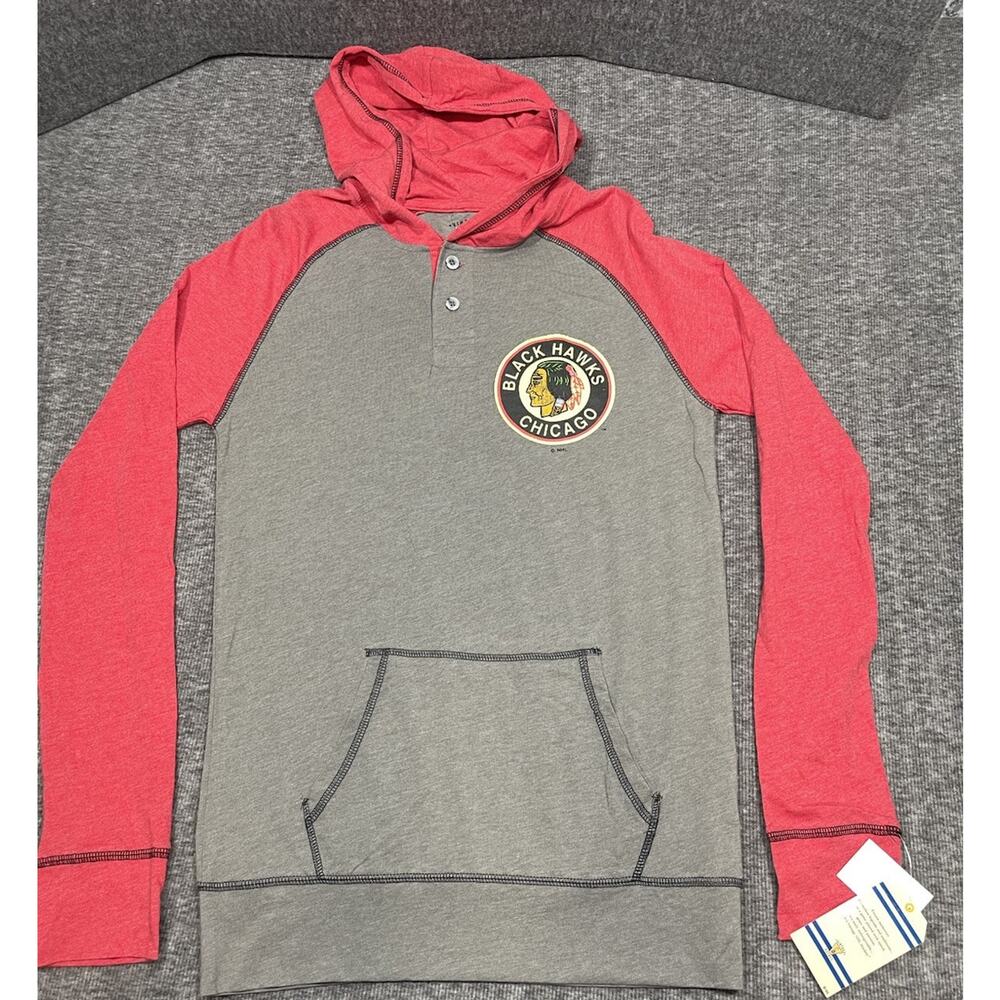 Chicago Blackhawks NHL Vintage Hockey Hooded Shirt Mens Size Small